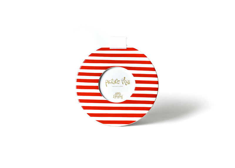Red Medium Stripe Mini Round Frame with Hook-and-Loop Fastener for Interchangable Decorations