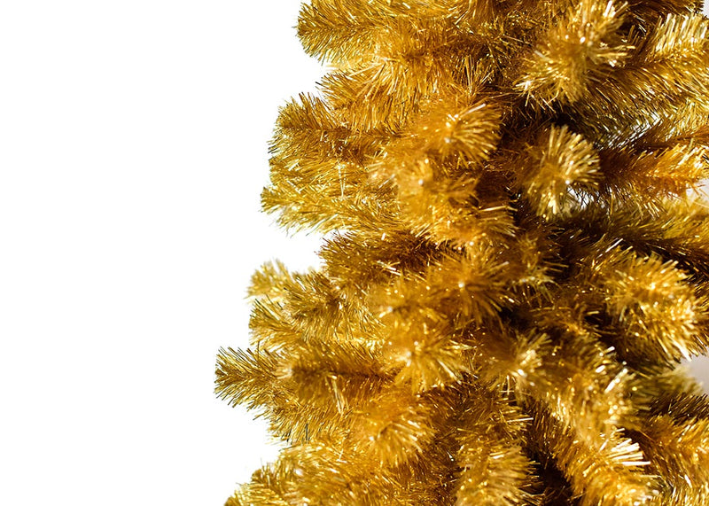Close Up of Gold Tinsel Tree