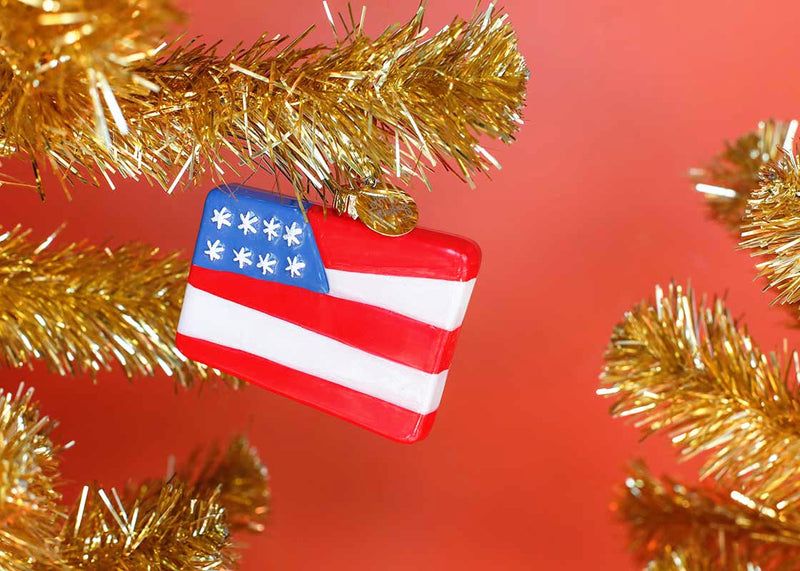 Gold Tinsel Tree with Patriotic Ornament