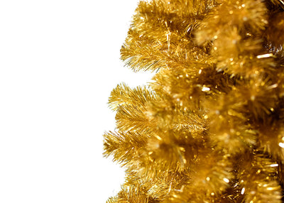 Close Up of Tinsel Tree Gold