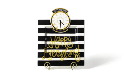 Happy New Year Attachment on Square Serving Platter with Black Stripe Design