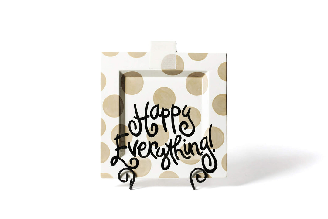 Neutral Dot Big Square Serving Platter Black Writing Happy Everything!