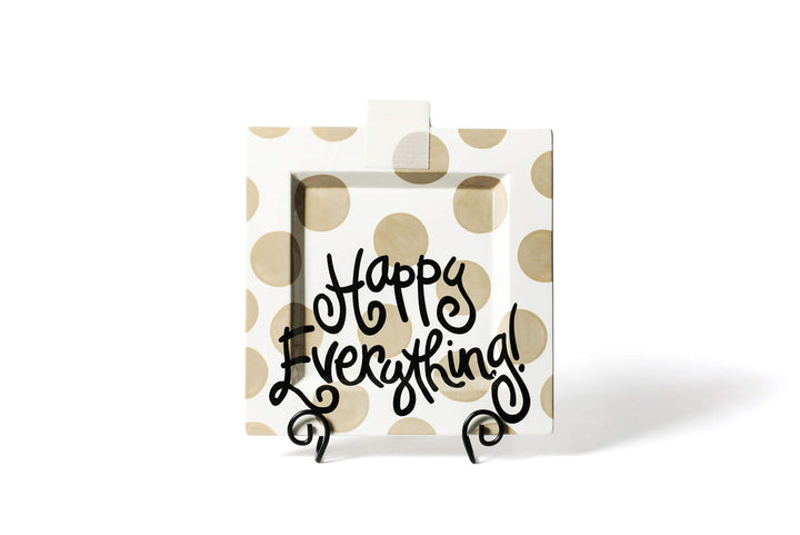 Neutral Dot Big Square Serving Platter Black Writing Happy Everything!