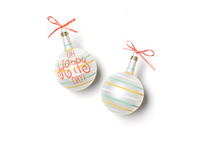 Oh Happy Day White Ornament with Stripes