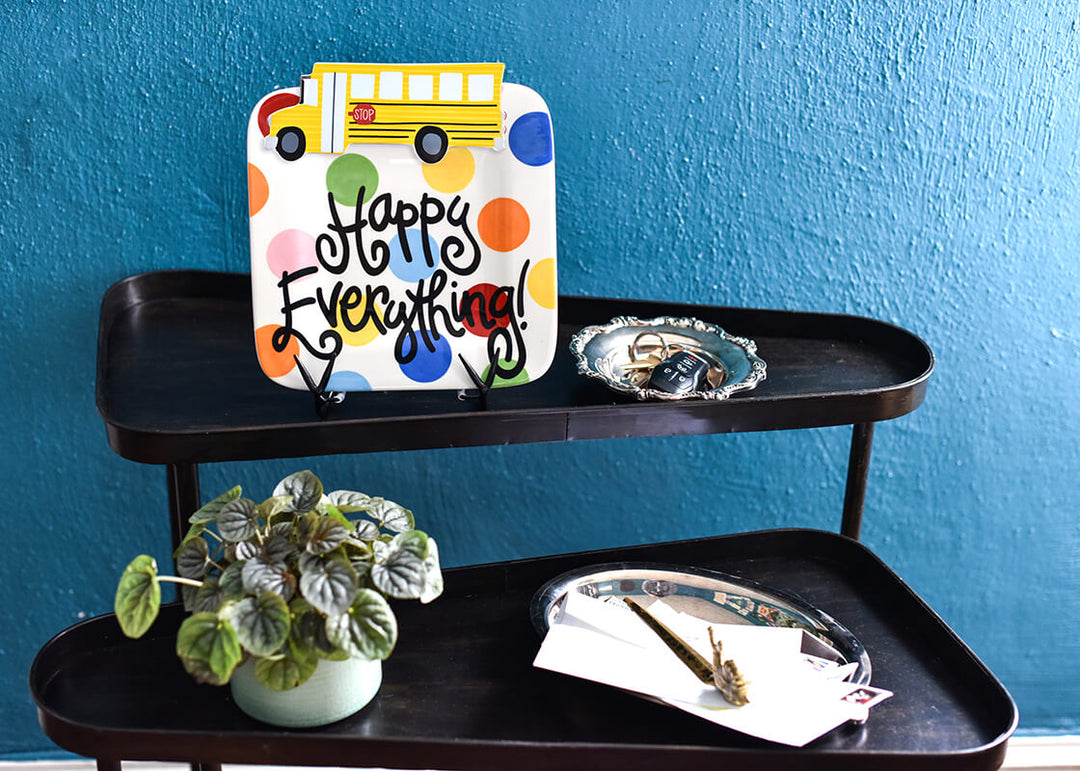 School Bus Attachment Paired with Bright Dot Mini Square Platter