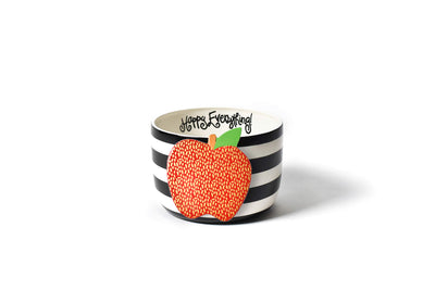 Happy Everything! Big Bowl in White with Black Stripe Design and Apple Big Attachment