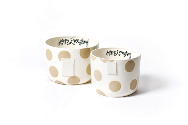 Neutral Dot Big Bowl and Mini Bowl Black Writing Happy Everything! Inside Rim