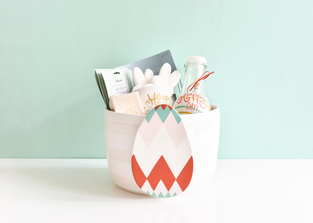 Gift Happy with Happy Everything! Big Bowl White Stripe Design