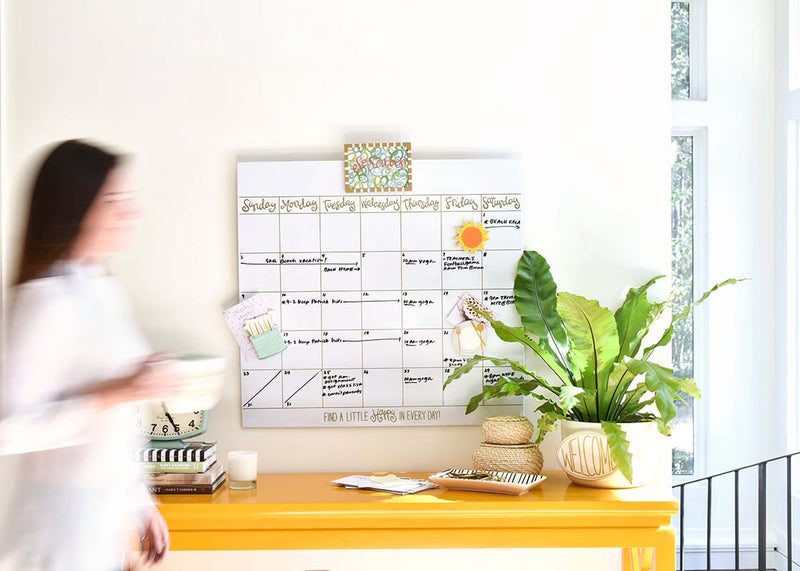 Magnetic Dry Erase Calendar and Hook-and-Loop Fastener for Interchangable Designs