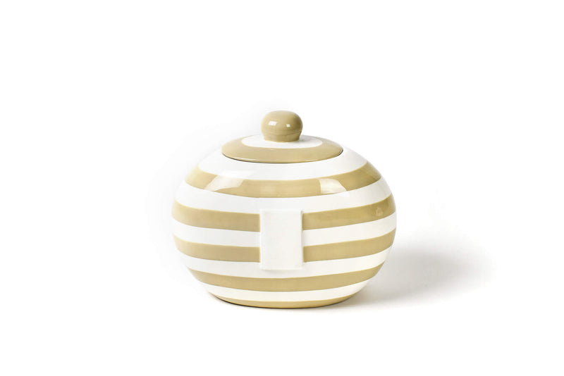 Neutral Stripe Big Cookie Jar with Hook-and-Loop Fastener for Interchangable Decorations