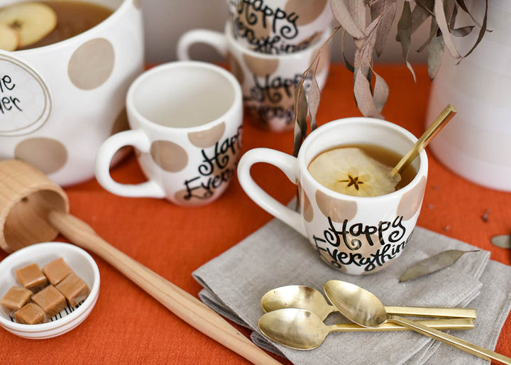 Tablescape with Neutral Dot Serveware Including Mug