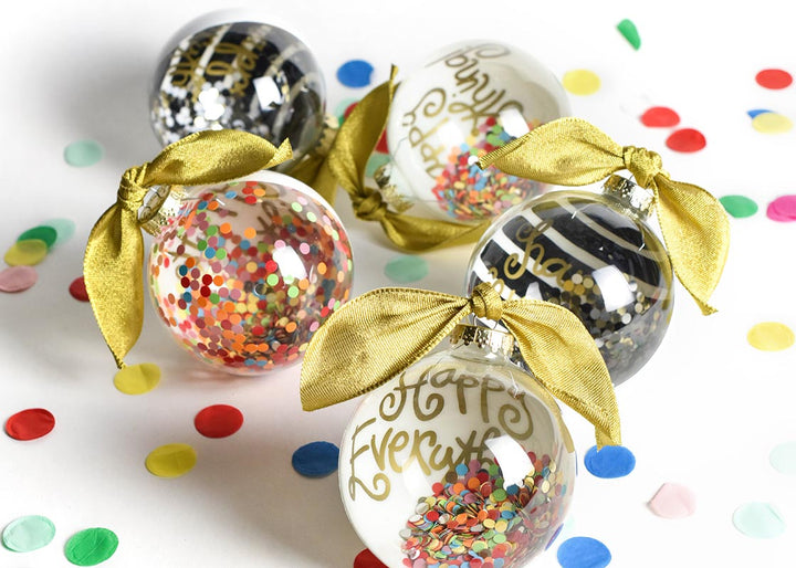 Happy Everything! Colorful Glass Globe Ornaments Including Black Stripe Design