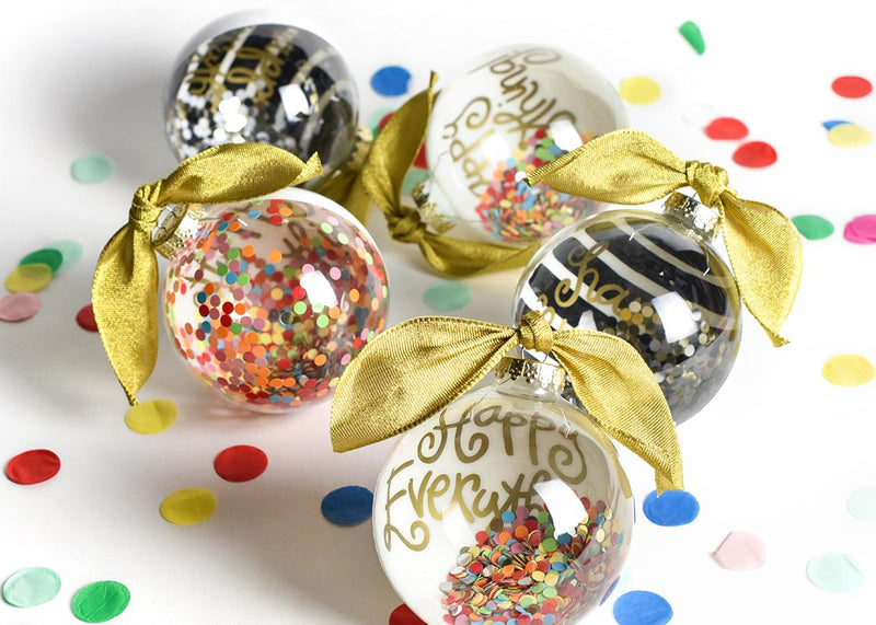 Happy Everything! Colorful Glass Globe Ornaments Including Black Stripe Design