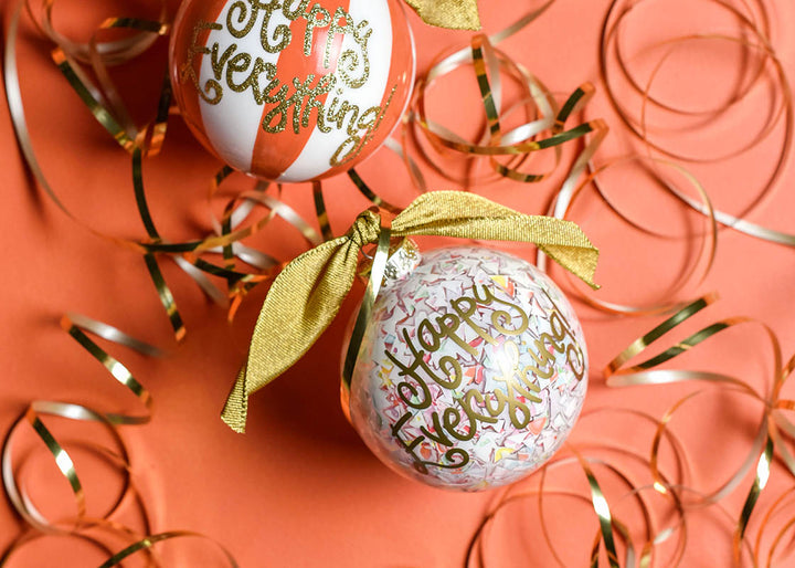 Happy Everything! Glass Ornaments Including Persimmon Color Block Design