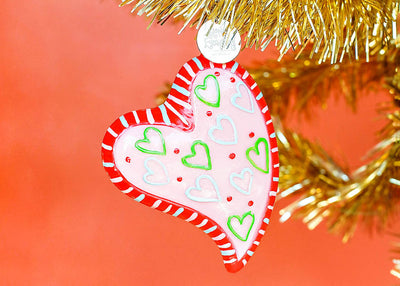 Heart Shaped Ornament on Gold Tinsel Tree