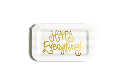 White Stripe Mini Rectangle Platter Gold Writing Happy Everything!