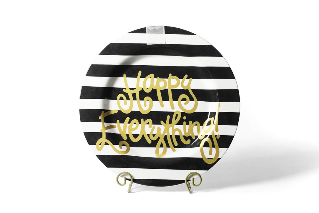 Black Stripe Big Happy Everything! Round Serving Platter