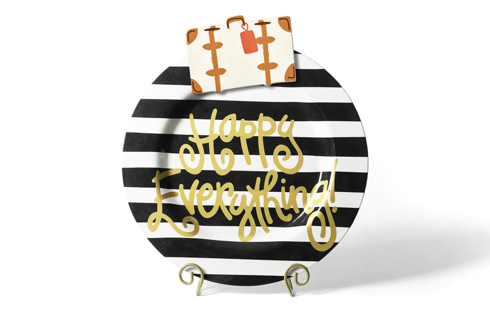 Black Stripe Big Round Serving Platter with Luggage Big Attachment