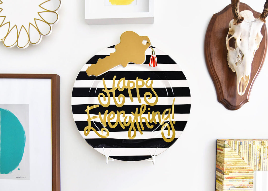 Black Stripe Big Round Platter with Key Big Attachment Used as Home Decor 