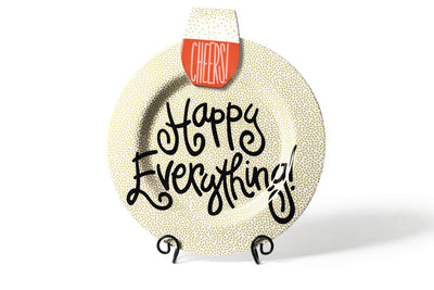 Cheers Attachment on Big Happy Everything! Round Serving Platter in Gold Small Dot Design