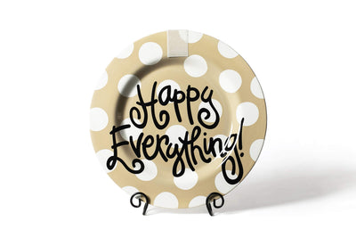 Neutral Dot Big Round Serving Platter Black Writing Happy Everything! with Signature Hook-and-Loop Attachment