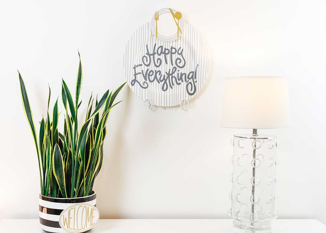 Round Platter Stone Skinny Stripe Design Used as Home Decor