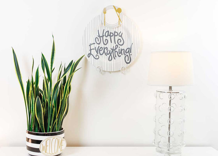 Round Platter Stone Skinny Stripe Design Used as Home Decor
