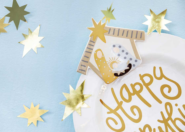 Nativity Scene Big Attachment on White Stripe Round Serving Platter