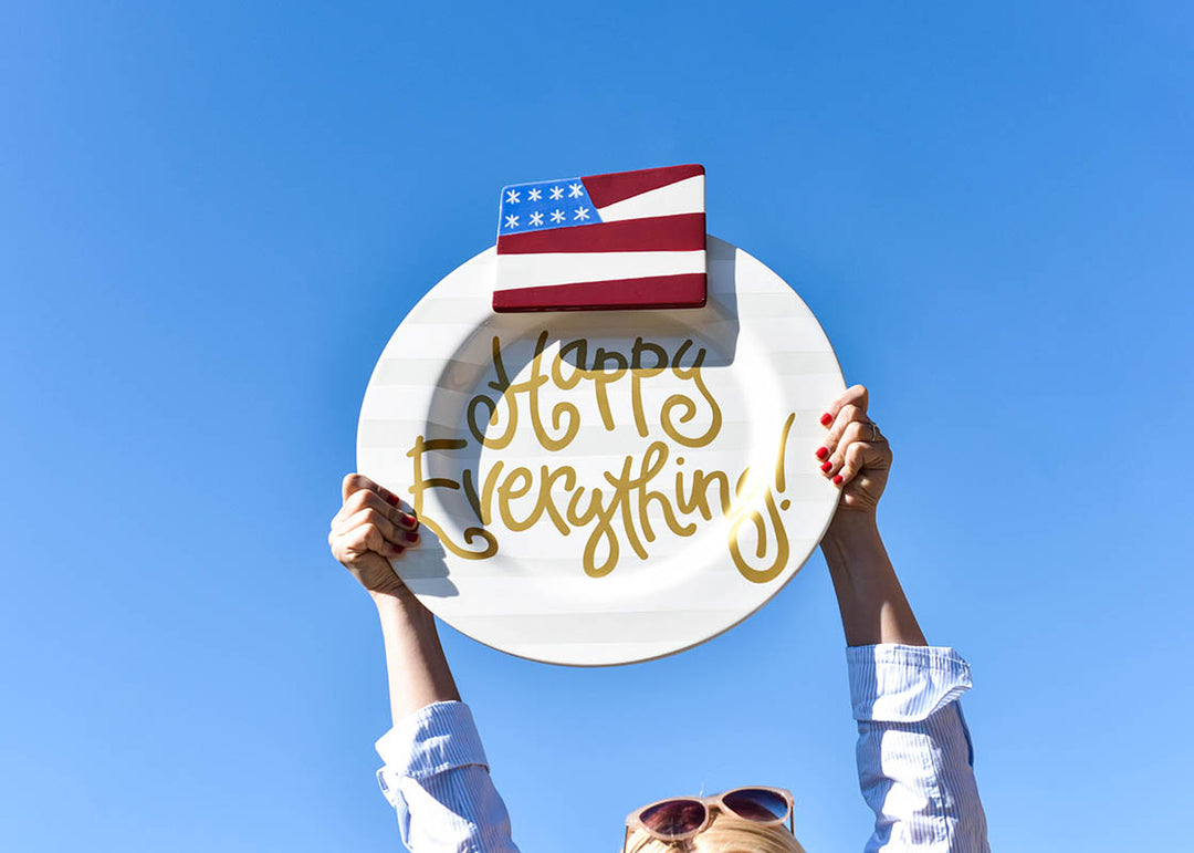 White Round Platter with Patriotic Big Attachment White Stripe Design