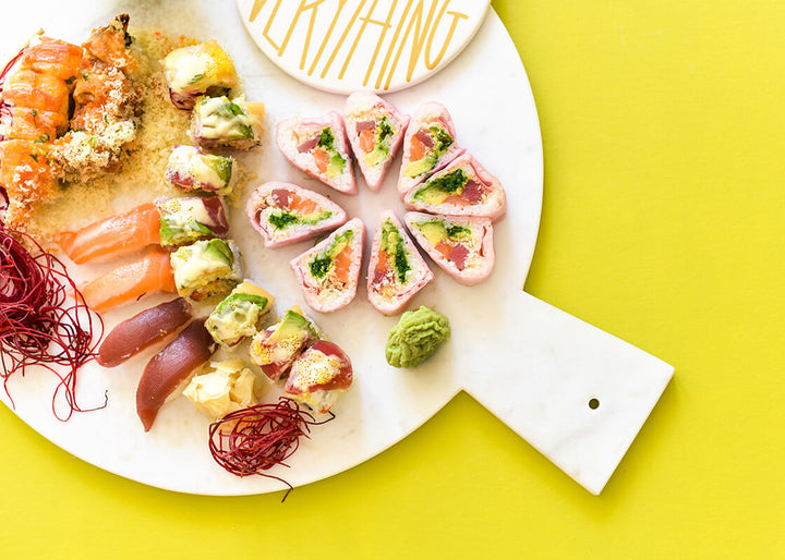 Handle View of Big Marble Serving Board