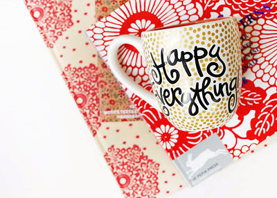 Happy Everything! Mug in Gold Small Dot Design