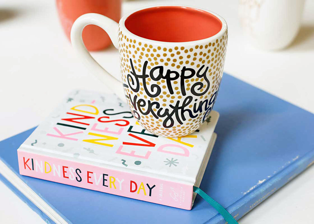 Black Writing Happy Everything! Gold Small Dot Design Mug