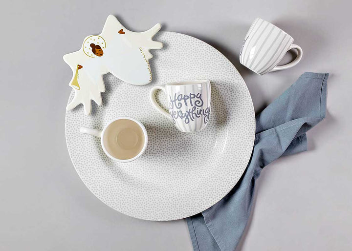 Neutral Palette Serveware Including Happy Everything! Stone Skinny Stripe Mug
