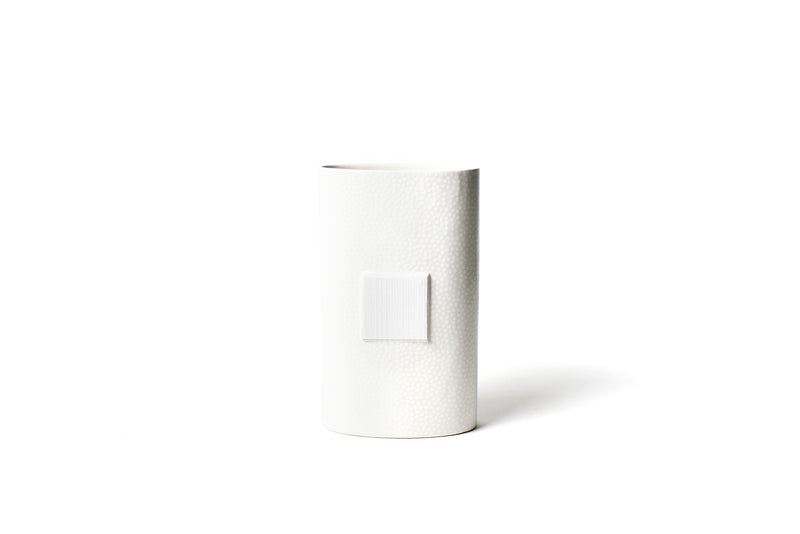 White Small Dot Big Oval Vase with Hook-and-Loop Fastener for Interchangable Decorations
