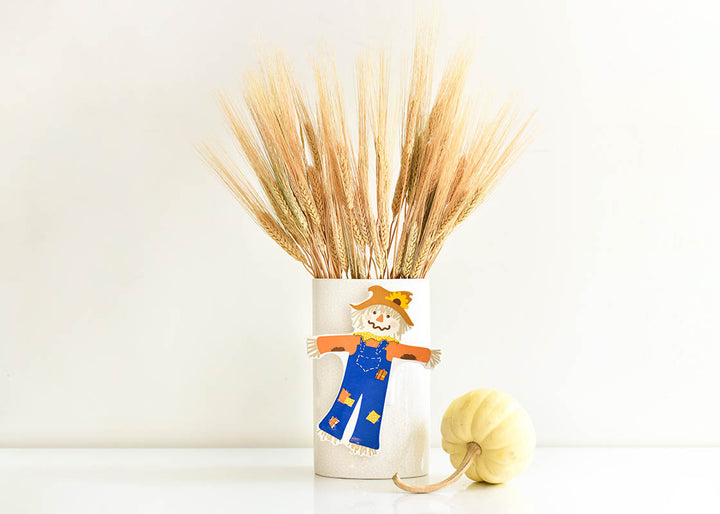 Fall Decor with Seasonal Attachment on Big Oval Vase Small White Dot Design