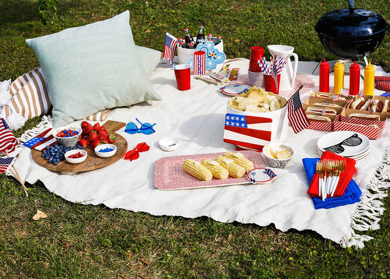 Picnic with Patriotic Theme Happy Everything! Serveware Including Big Wooden Serving Board