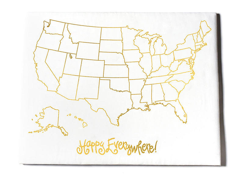 Map of United States in Gold Outline Happy Everything!