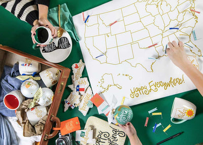 Travel-themed Decor and Happy Everywhere Outline Map of the US 
