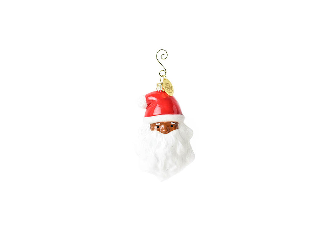 Glass and Metal Ho Ho Santa Shaped Ornament, Brown Skin