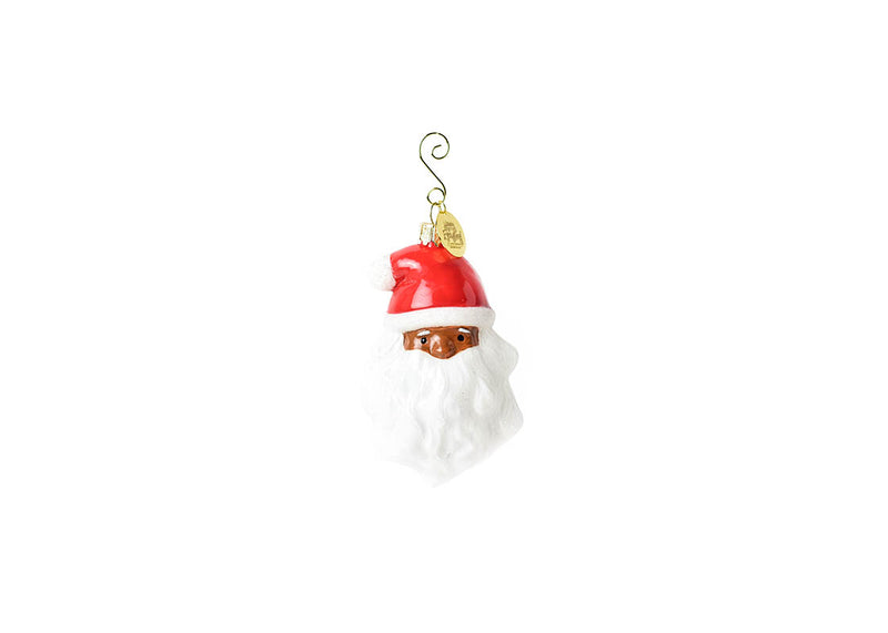 Glass and Metal Ho Ho Santa Shaped Ornament, Brown Skin