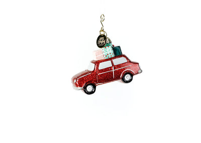 Glass and Metal Holiday Car Shaped Ornament