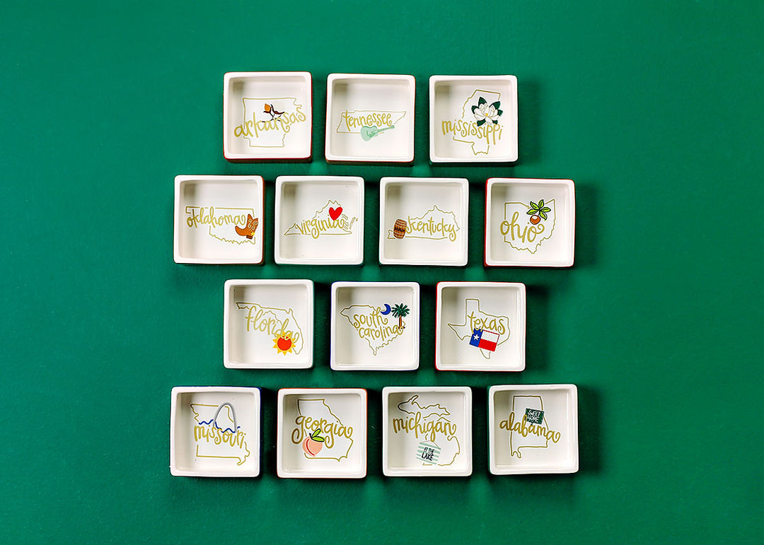 Square Trinket Bowls State Motif Including Arkansas
