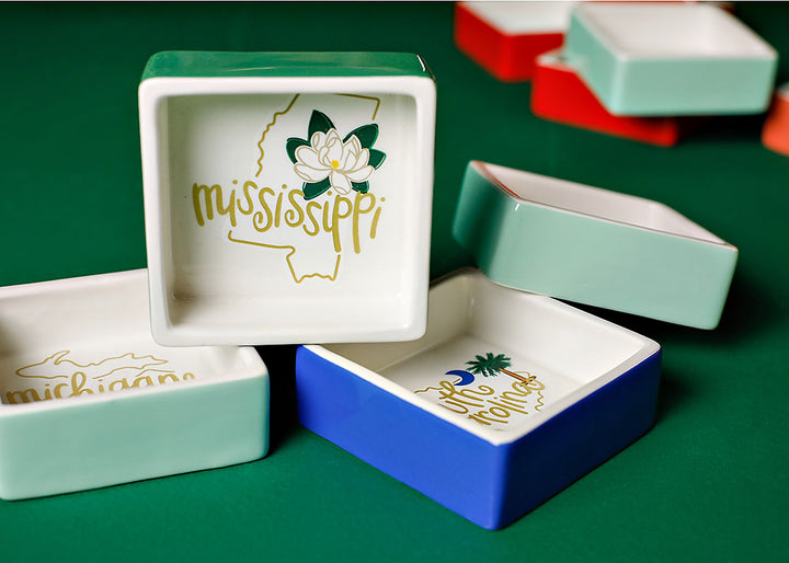 Square Trinket Bowl Mississippi Motif