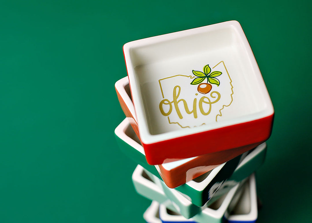 Stack of Sqaure Trinket Bowls Topped by Ohio
