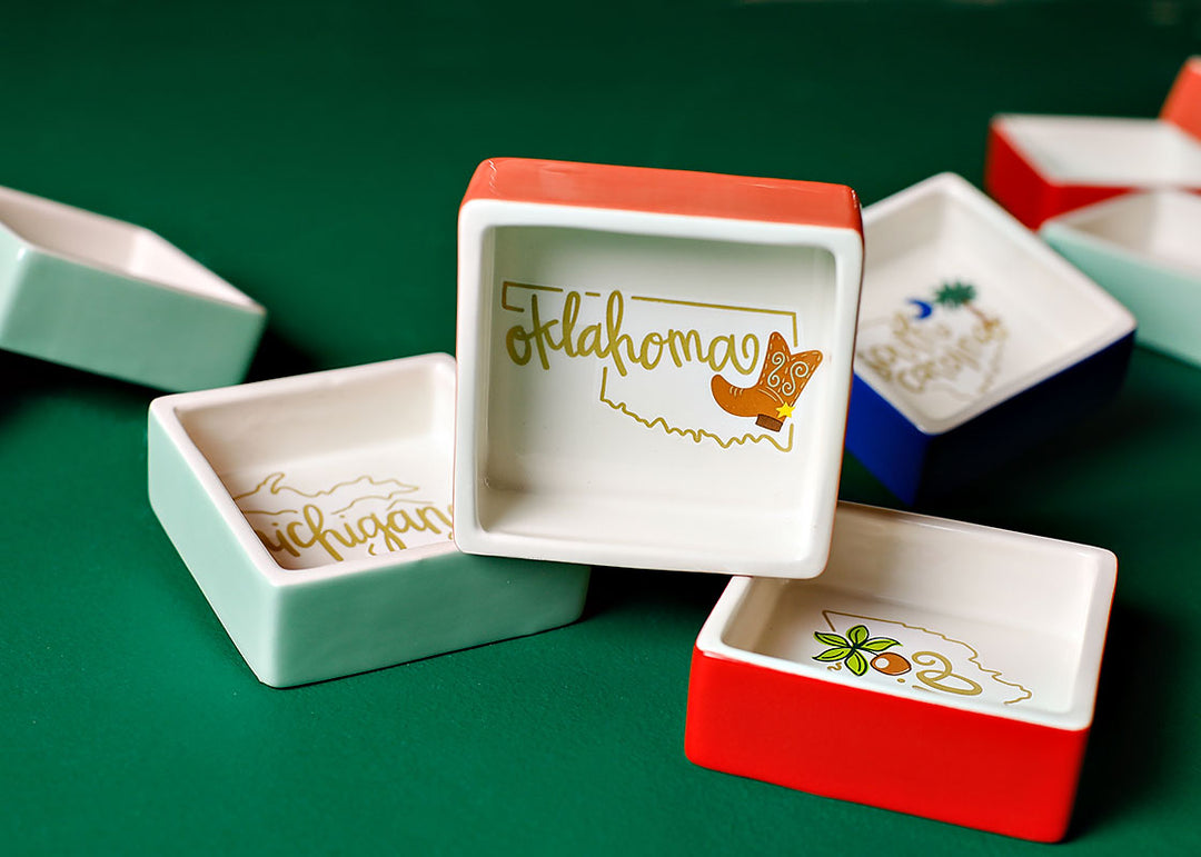 State Motif Sqaure Trinket Bowls Including Oklahoma