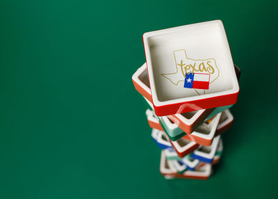 Stack of Sqaure Trinket Bowls Topped by Texas