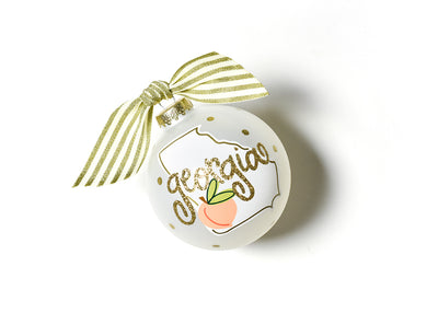 Georgia Motif Glass Ornament with Gold Dots and Gold Striped Ribbon