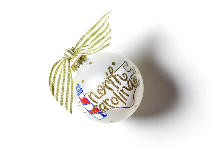 North Carolina Motif Ornament with Gold Dots and Gold Striped Ribbon