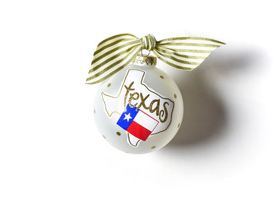Texas Motif Ornament with Gold Dots and Gold Striped Ribbon