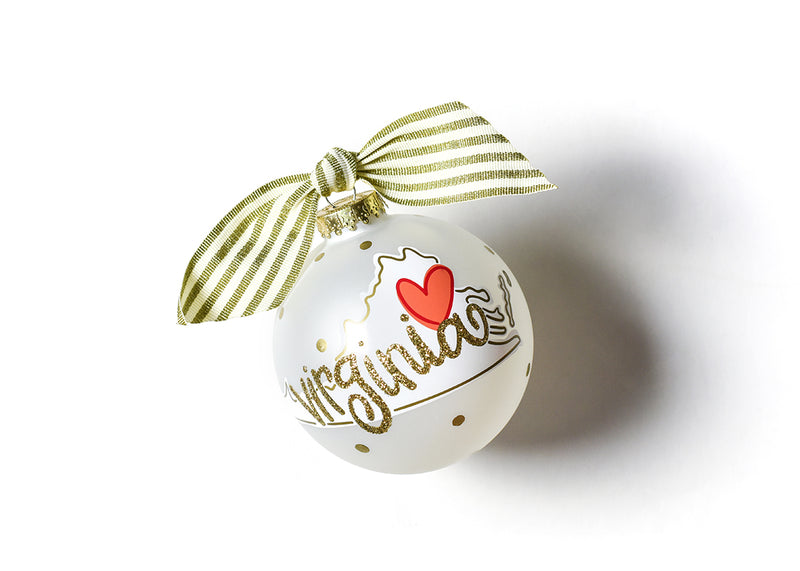 Virginia Motif Ornament with Gold Dots and Gold Striped Ribbon